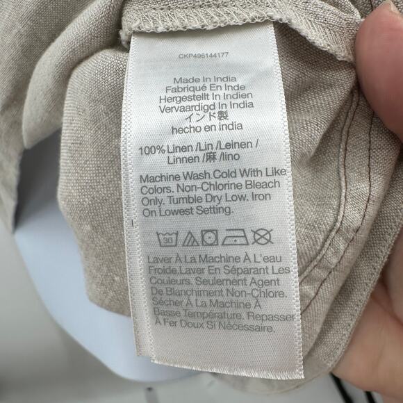 Madewell Linen Pleated Shell Top Sz XS Oat Wide Swing Hem Keyhole Back High Neck - Picture 9 of 12